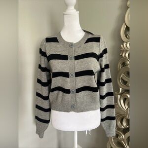 TFY Collection Grey/Black Striped Crewneck Button Front Cropped Cardigan XS